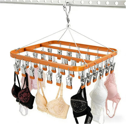 Pants Hangers Clothes Drying Racks Clip Hangers Metal with 36 Clips Windproof Underwear Hanger Foldable Laundry Clip for Jeans Yoga Leggings Trousers Socks Bras (Pink)