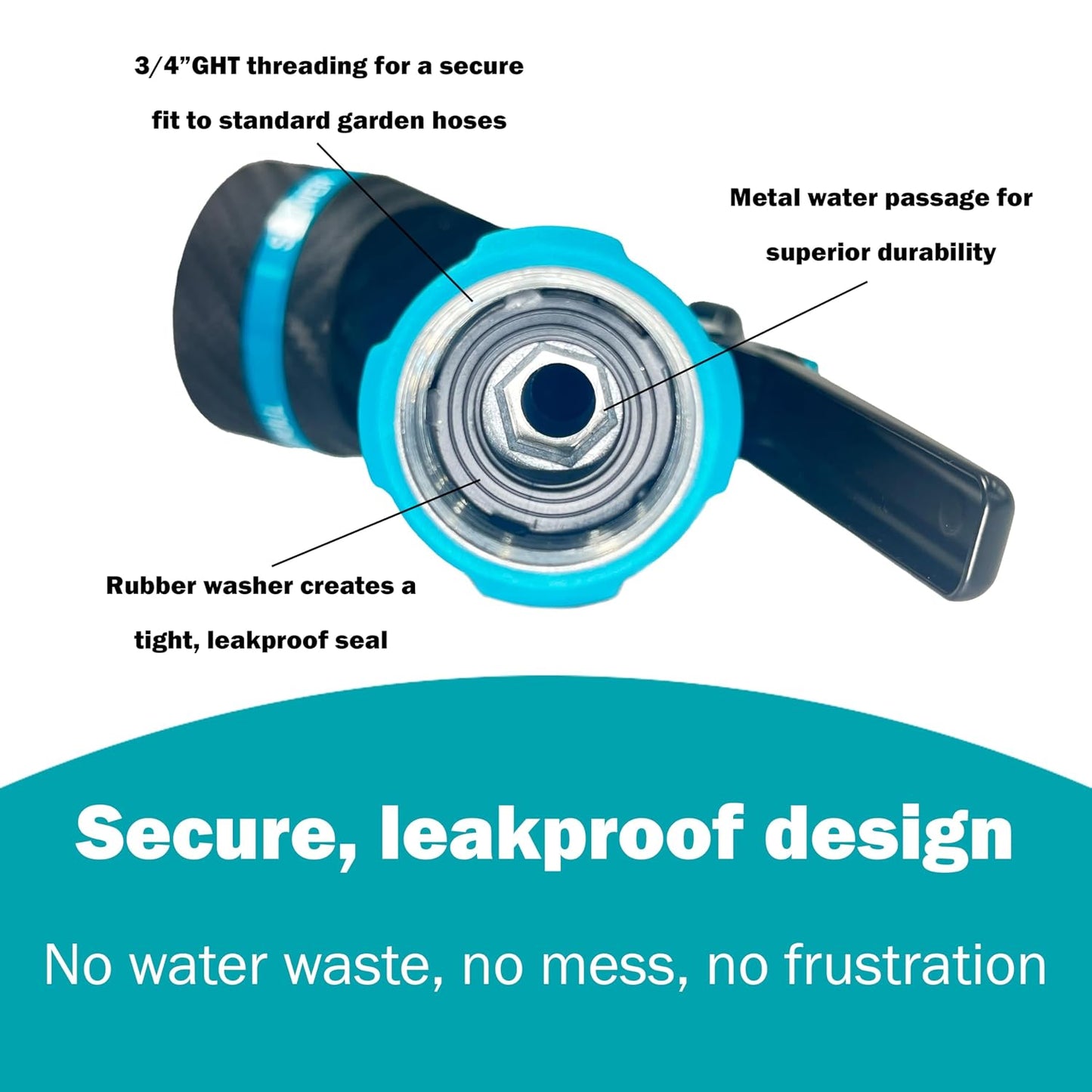 Gilmour Heavy Duty Garden Hose Nozzle, Swivel Connect, 5 Spray Patterns, Ergonomic Grip, Flow Control, Trigger Lock, Thumb Control