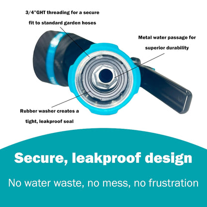 Gilmour Heavy Duty Garden Hose Nozzle, Swivel Connect, 5 Spray Patterns, Ergonomic Grip, Flow Control, Trigger Lock, Thumb Control