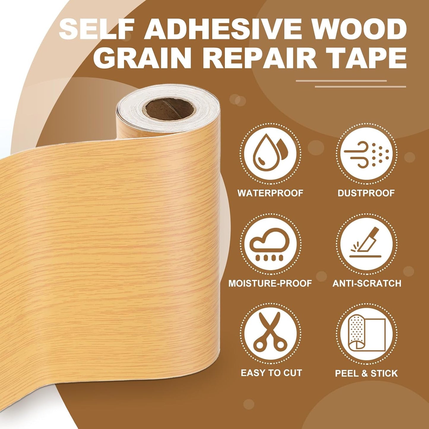 PATIKIL Self Adhesive Wood Grain Repair Tape 33'x 3", Multi-Use Realistic Wood Grain Repair Patch for Furniture Floor Door Table Chair Windows Handicraft DIY, Yellow Teak
