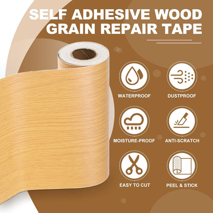 PATIKIL Self Adhesive Wood Grain Repair Tape 33'x 3", Multi-Use Realistic Wood Grain Repair Patch for Furniture Floor Door Table Chair Windows Handicraft DIY, Yellow Teak