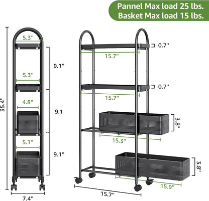 KINGRACK Slim Storage Cart with Drawer, 5-Tier Rolling Utility Cart on Wheels, Narrow Metal Cart for Space Save, Easy Assembly for Kitchen Cart, Craft Cart, Laundry, Bathroom, Nursery Organizer