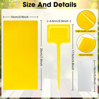 Qualirey 220 Pcs 7.9 x 4 Inch Yellow Sticky Traps for Plant Gnats Dual Sided Fruit Fly Sticky Traps for Indoors Outdoors with Twist Ties & Plastic Holders for Insect, Fungus Gnats, Whiteflies, Aphids