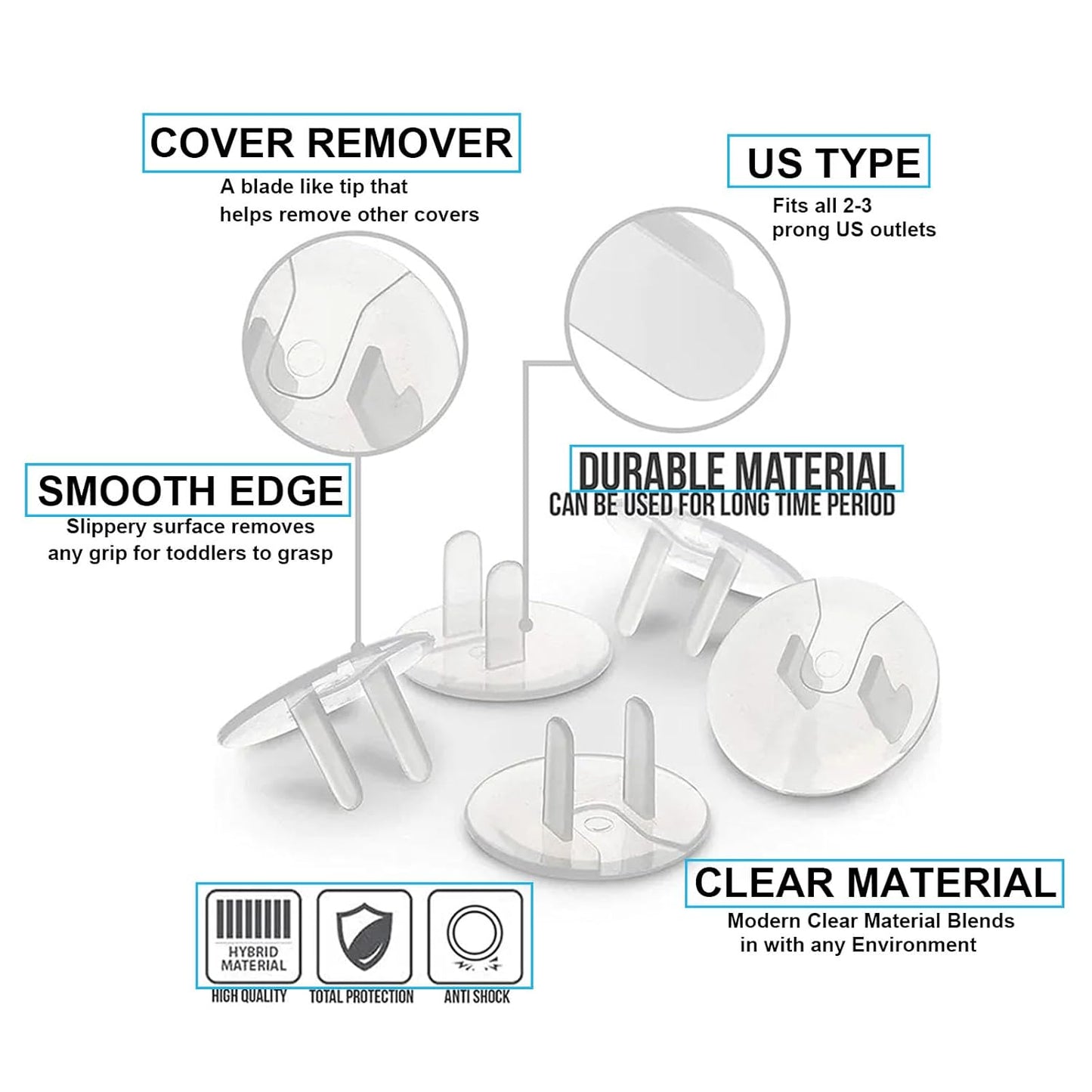 Baby Safety Clear Outlet Covers (24 Pack), Durable Plastic Plug Covers for Power Sockets, Child Proof Electrical Protector Safety Caps