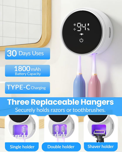 Toothbrush Sanitizer and Holder, Toothbrush Holders for Bathroom, Tooth Brush Wall-Mounted Cleaner Organizer with Auto-Inductive Cover, Air Drying Fits Most Electric, Manual and Kids’ Toothbrushes