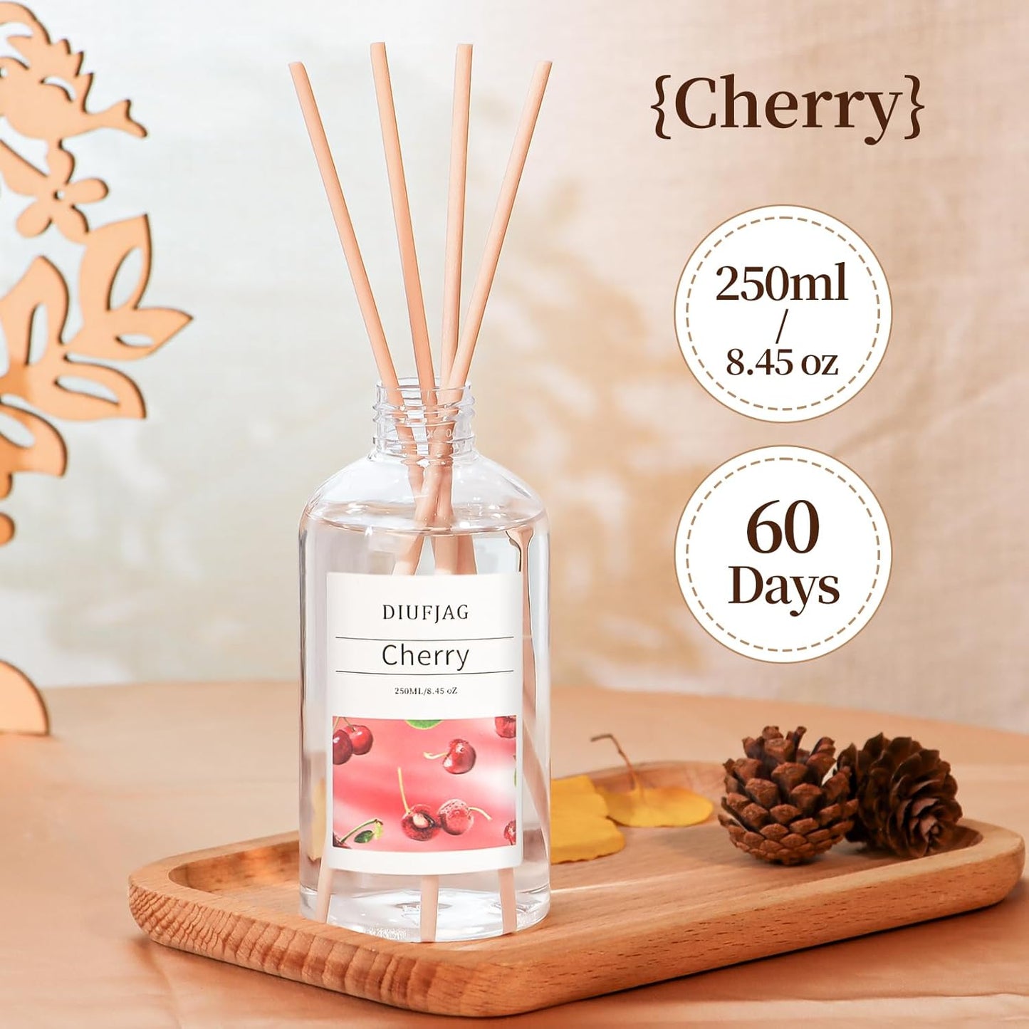 100ml Scent Diffuser with 6 Fiber Sticks, 3.5 oz Reed Diffuser Set Aromatherapy Fragrance Diffusers Air Fresheners for Home Bedroom Bathroom (Coconut)