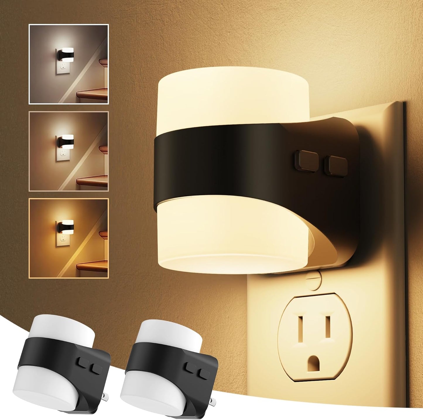 L LOHAS LED Night Light, Bubble Night Lights Plug into Wall,2 Pack 3000K/4000k/5000K Adjustable Color Temperature Night Light,Dimmable Nightlights with Dusk to Dawn Sensor for Rooms Bathroom Hallway