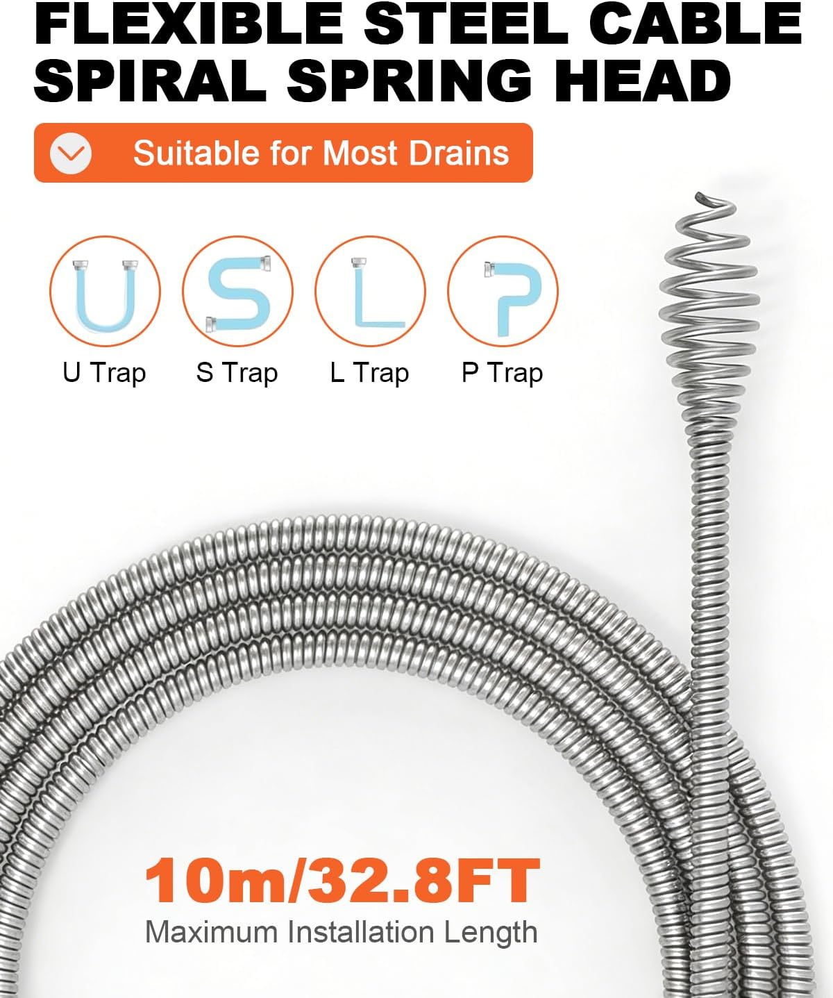 33FT Drain Snake Auger with Auto-Feed Manual/Powered, Drain Clog Remover Tool for Sink, Toilet, Shower & Tub, Professional Plumbing Snake, Gloves & Storage Drum, Easy Clear Hair Clogs