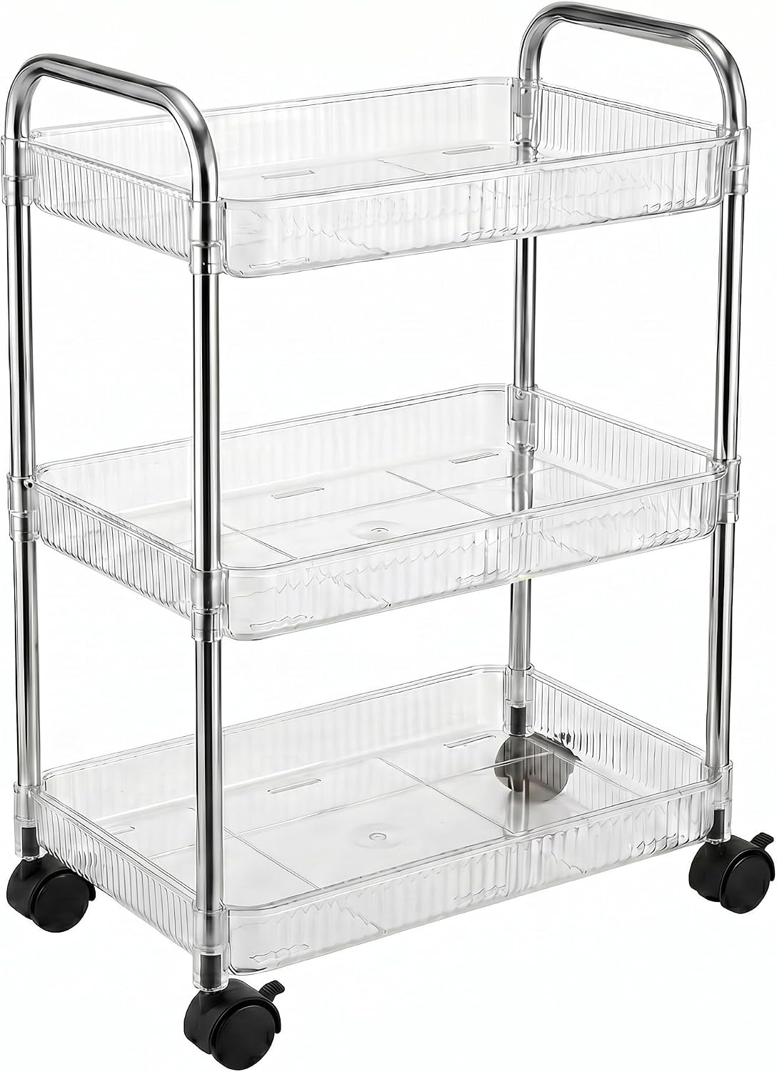 3 Tier Rolling Cart with Lockable Wheels, Clear Acrylic Slim Utility Cart, 13" x 8.3" x 26" Narrow Storage Organizer for Bathroom, Kitchen, Office - Lightweight & Tool-Free Assembly (Clear)