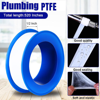 Pushglossy 50 Rolls PTFE Tape 1/2 x 520 Inches Plumbers Waterproof Sealant Plumbing Tape for Shower Head Repairing Water Pipe Sealing (White)