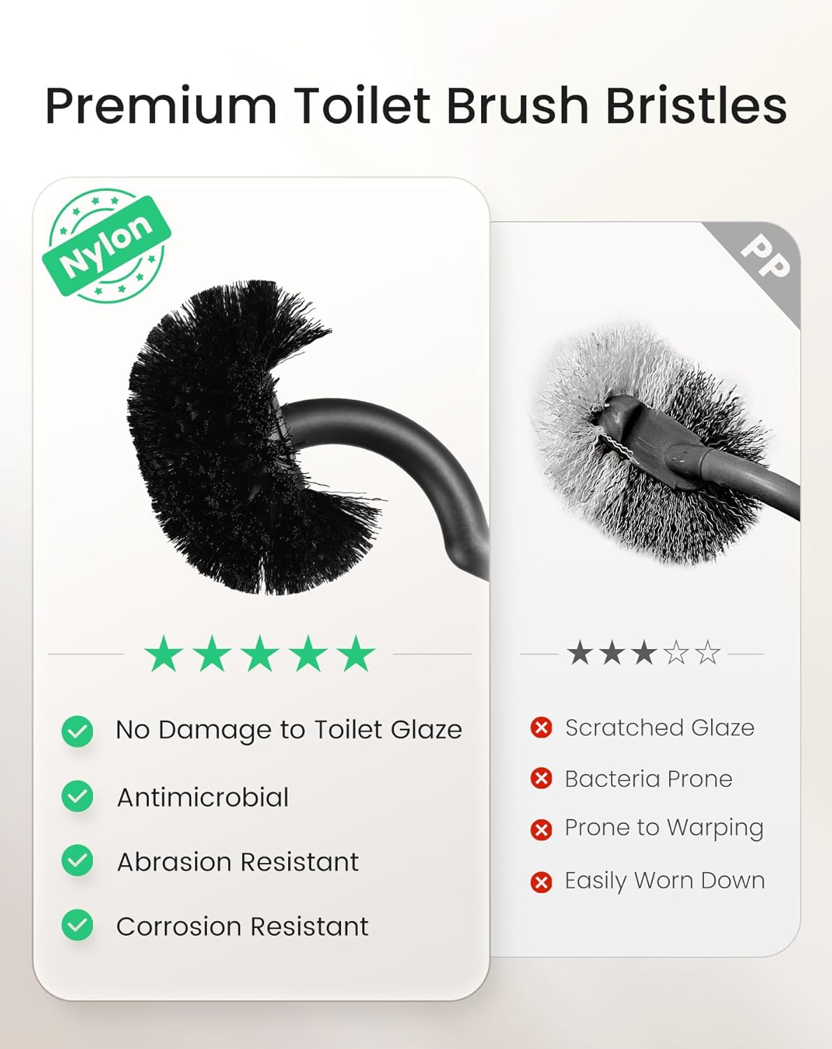 Cesun Toilet Brush and Holder Set with 2 Brush Heads, Curved Toilet Bowl Brush for Under Rim Cleaning, 304 Stainless Steel Holder, Long Handle Toilet Scrubber, Black