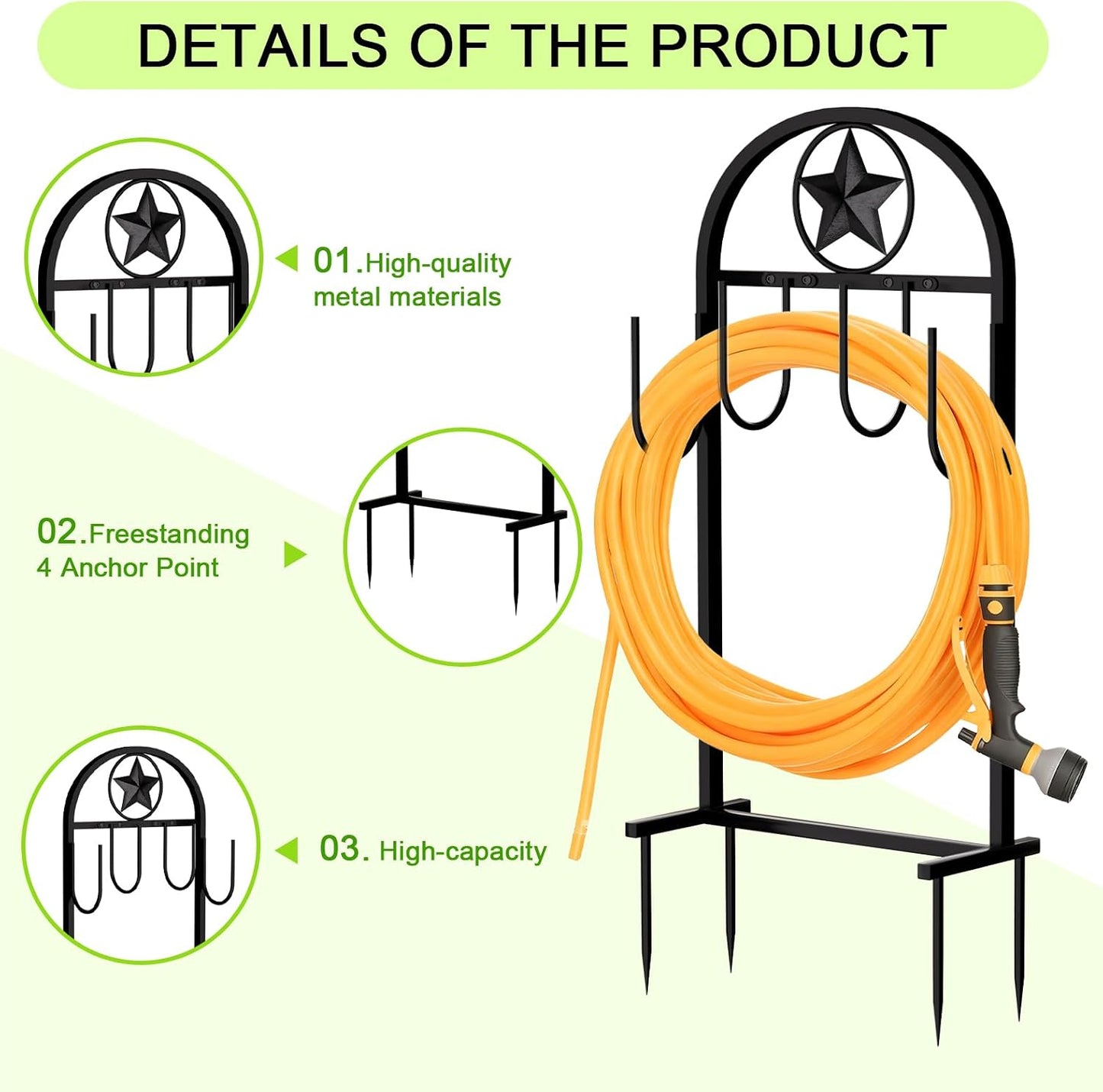 Garden Hose Holder -Upgraded Hose Holder Holds 100-feet Hose,Freestanding Heavy Duty Hose Hanger,Sturdy Hose Stand for Lawn & Yard,Black
