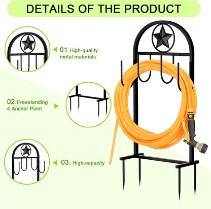 Garden Hose Holder -Upgraded Hose Holder Holds 100-feet Hose,Freestanding Heavy Duty Hose Hanger,Sturdy Hose Stand for Lawn & Yard,Black
