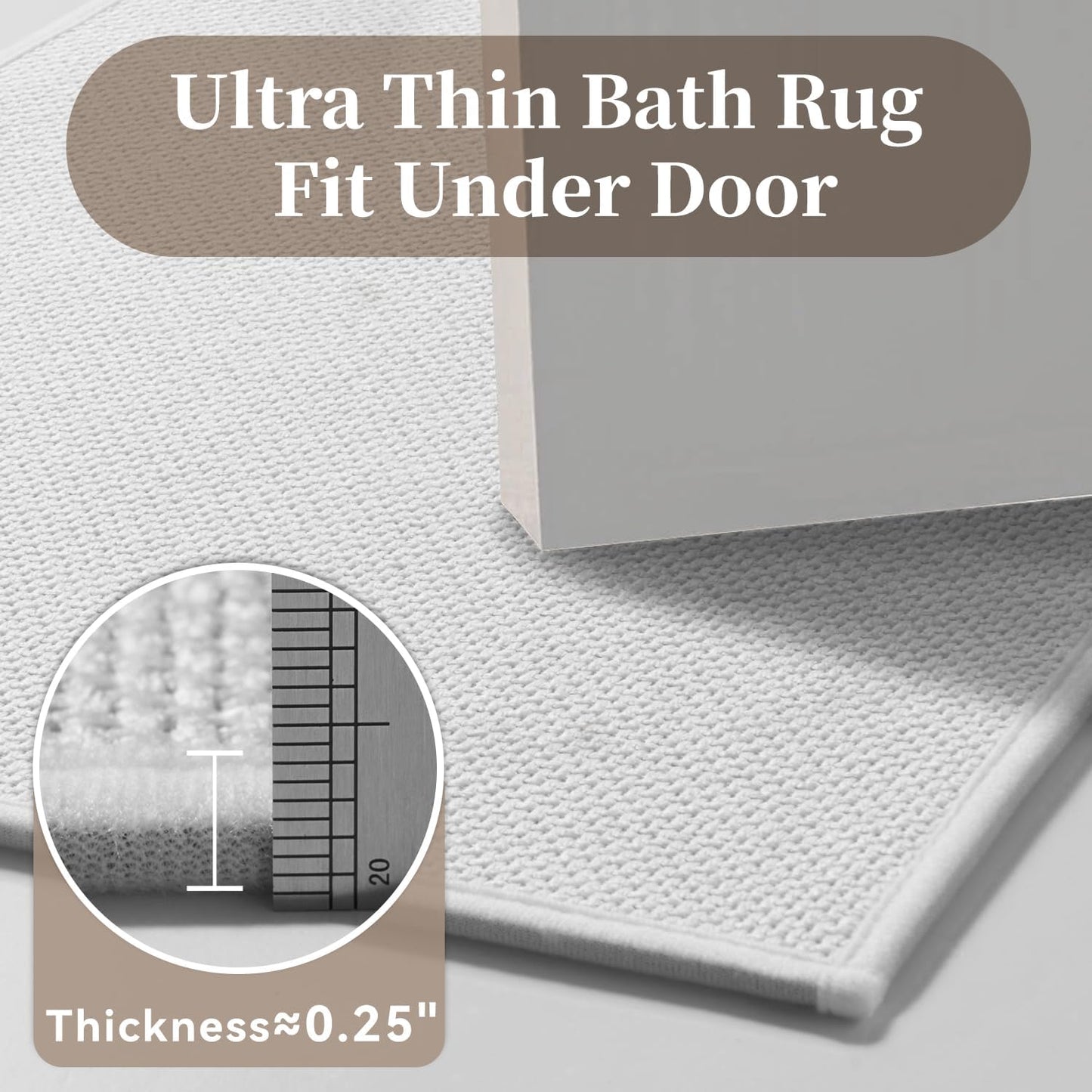 MontVoo Bath Mat Rug-Ultra Thin Non Slip Bath Mats for Bathroom Mat Quick Dry, Rubber Backing Washable Bathroom Rugs Fit Under Door, Absorbent Bath Rugs for Floor,17"x24",Khaki