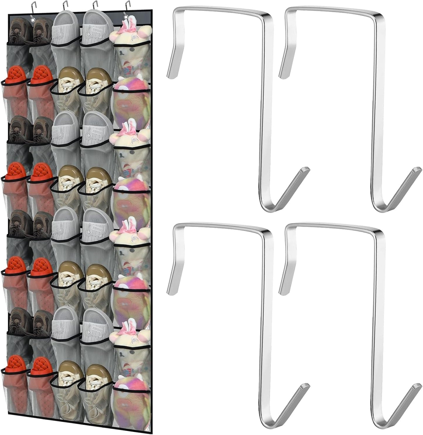 Windyun 40 Over The Door Shoe Organizer, Large Mesh Pocket Hanging Shoe Rack Hanger Large Capacity Gray Behind The Door Storage Holder for Dorm College Closet Entryway Bedroom Utility Room Women Men