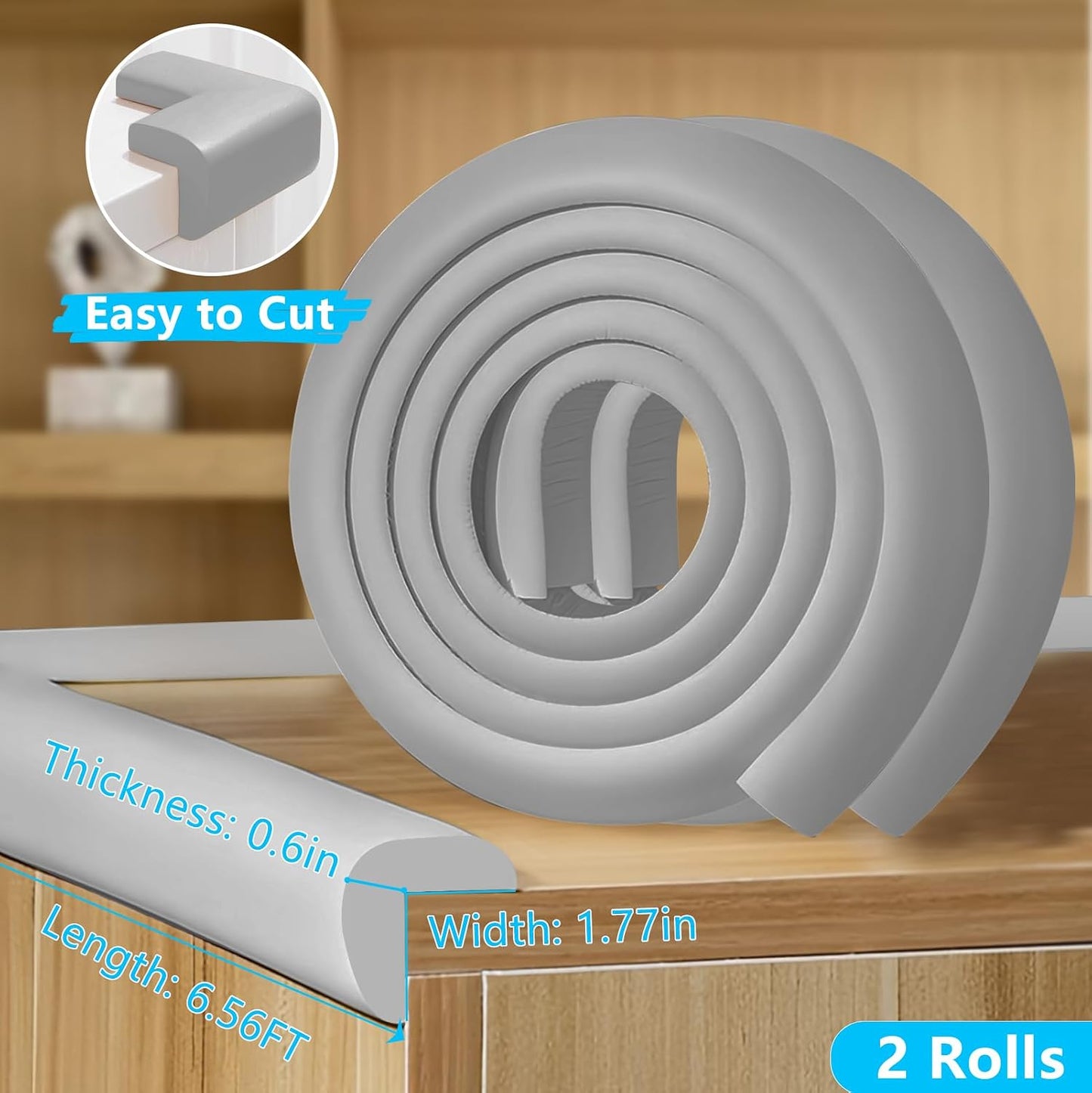 ZOMPAGO Baby Edge Protector Roll (6.56FT) & 8 Corner Guards - White Foam Furniture Corner Protectors - Baby Proof Corners and Edges for Table, Wall, Bed Frame - Baby Proofing Safety Bumpers