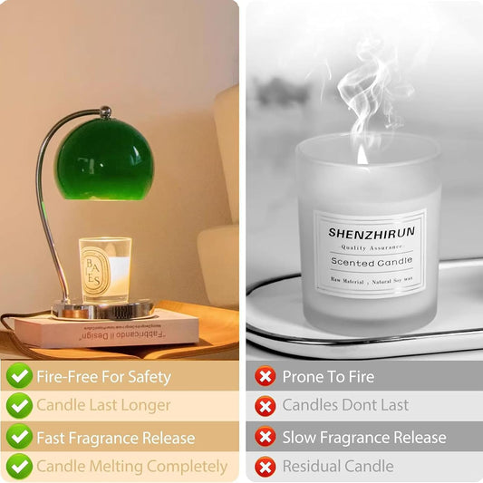 Candle Lamp Warmer, Wide Base Scented Candle Warmer with Timer and Dimmer, Modern Candle Melting Lattern, Home Decor Table Lamp (Silver)