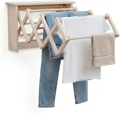 Pennsylvania Woodworks Wall Mounted Clothes Drying Rack - Heavy Duty, Collapsible Laundry Rack for Drying Clothes - Solid Maple Hardwood Foldable Drying Rack - Made in The USA - (Small)