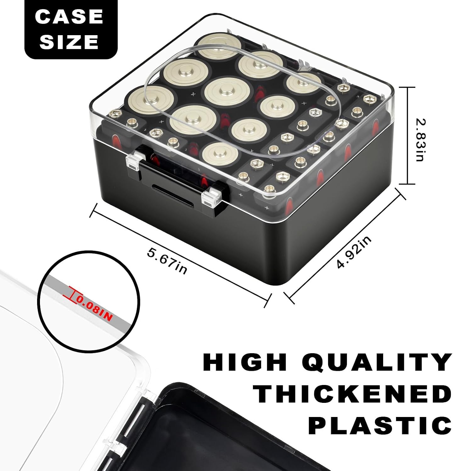 FULLCASE Plastic Battery Organizer with Tester, Battery Storage Case for AA AAA C D 9V Batteries, Portable Battery Holder Box for Home, Travel & Emergency Kits(Case Only) Black