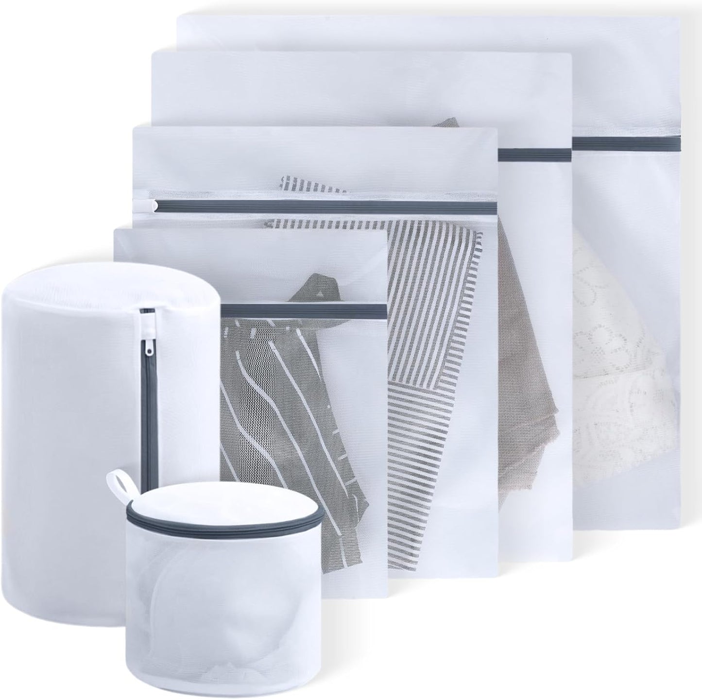 Mesh Laundry Bags for Delicates - 6 Pack Wash Bags for Bras, Lingerie, Socks & Baby Clothes - Fine Mesh Washing Machine Bags with Zipper, Reusable Garment Bags for Travel & College Dorm Essentials