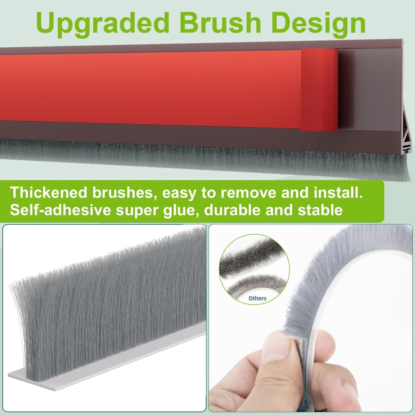2 PCS Door Draft Stopper for Bottom with Brush, Self Adhesive Door Sweep for Exterior/Interior Doors, Bottom Seal Strip for Protection Against Bug, Dust, 2" W x 39" L, White