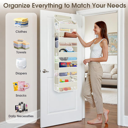 SpaceHacks 1 Pack Over The Door Organizer, Hanging Storage Organizer with Clear Window, 40lb Ultra Sturdy Large Capacity Room Organizer for Pantry Laundry Bathroom Nursery Closet Baby Essential (Grey)