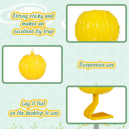 Qualirey 10 Set Sticky Fruit Fly Trap Balls Yellow Adhesive Fungus Gnat Sticky Balls for Plants Fly Catching Sticky Balls Indoor Outdoor Garden Kitchen Fly Gnat Flying Insects Trap Ball Traps