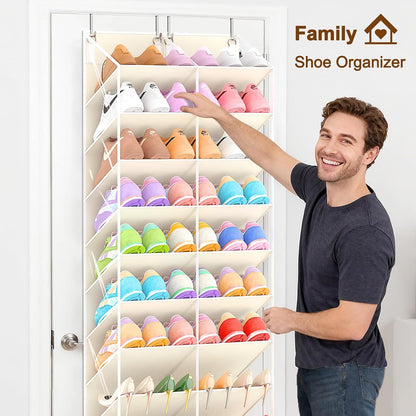 UVIAHOMI 20-30 Pairs Over the Door Shoe Organizer, Clear Pockets Hanging Shoe Storage for Closet, 10-Tier Door Shoes Rack, Handing Shoes Holder Fit All the Family's Sneakers, Boots, Heels, White