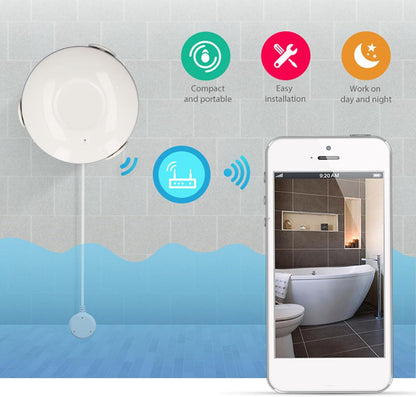 Smart Home Water Sensor Wireless Compact Automatic Water Leak Detector for Kitchen Bathroom Under Sink Basement ABS Material 80 Meters Range (US Standard 908.4MHz)