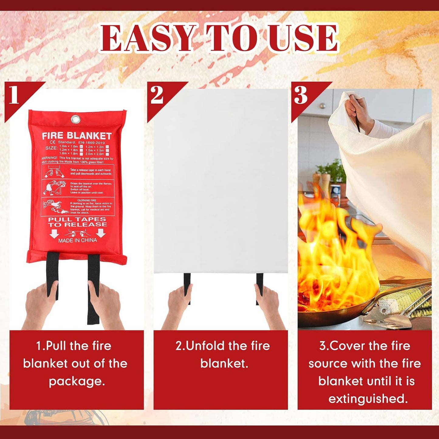 Wiwiqing 10 Pack Fire Blankets - Bulk Emergency Flame Retardant Fiberglass Fire Suppression Blankets - Fireproof Survival Safety Cover for Home, Kitchen, Camping, Car, Office, Warehouse - 39 x 39 Inch