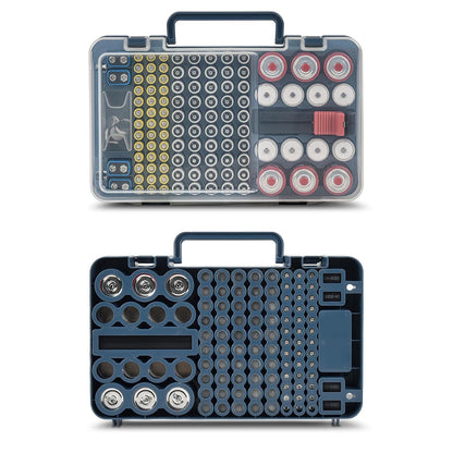 Xuerdon Battery Organizer Storage Case with Tester, 120+ Slots for Home | Hard Plastic for AA AAA C D 9V and Coin Cells, Wall-Mount/Drawer, Home Battery Managemt, Purple, Batteries Not Included