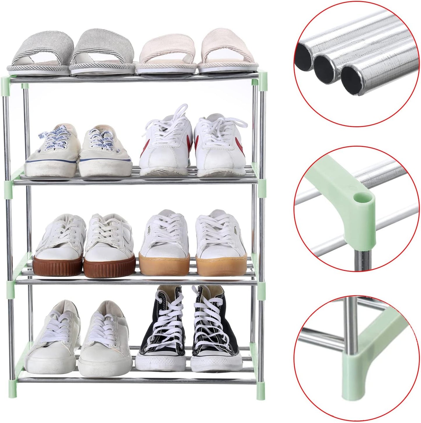 Jucaifu Stackable Small Shoe Rack, Entryway, Hallway and Closet Space Saving Storage and Organization (3-Tier, White)