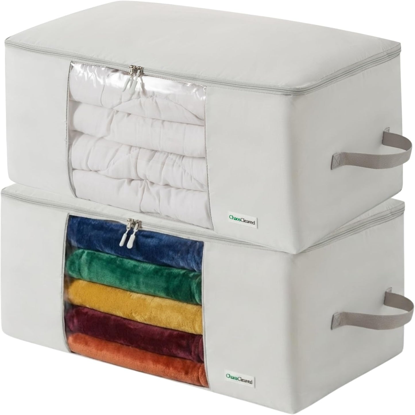 Comforter Storage Bag - Folding Organizer bag for King/Queen Comforters, Pillows, Blankets, Bedding/Quilt, Blanket, Duvet, Large Collapsible Organizers, 24"x14"x11" (Beige, 1-Pack)