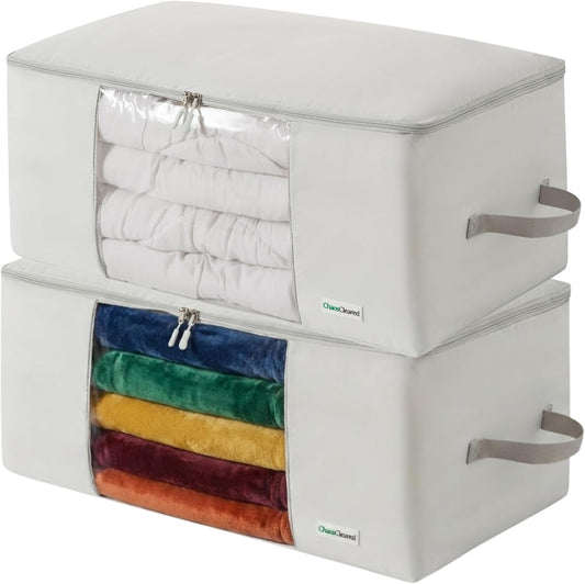 Comforter Storage Bag - Folding Organizer bag for King/Queen Comforters, Pillows, Blankets, Bedding/Quilt, Blanket, Duvet, Large Collapsible Organizers, 24"x14"x11" (Beige, 1-Pack)