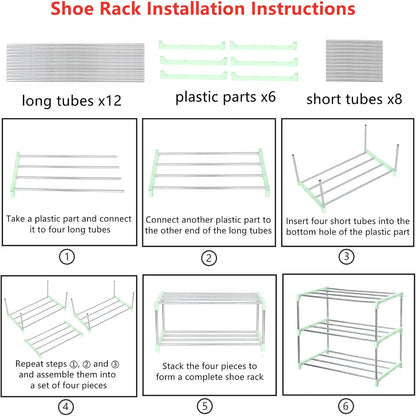 Jucaifu Stackable Small Shoe Rack, Entryway, Hallway and Closet Space Saving Storage and Organization (3-Tier, White)