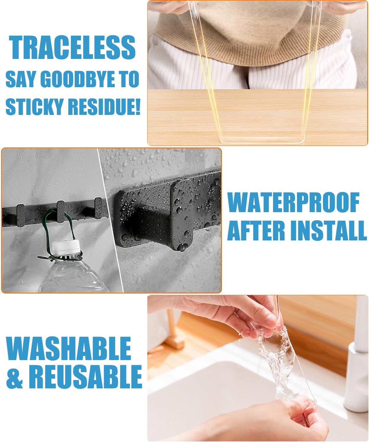 Double Sided Tape Heavy Duty, Nano Tape, Double Sided Mounting Tape, Clear Adhesive Tape for Hanging Picture, Poster, Carpet, Photo Deco, 2 Rolls, 16.5 Feet Per Roll