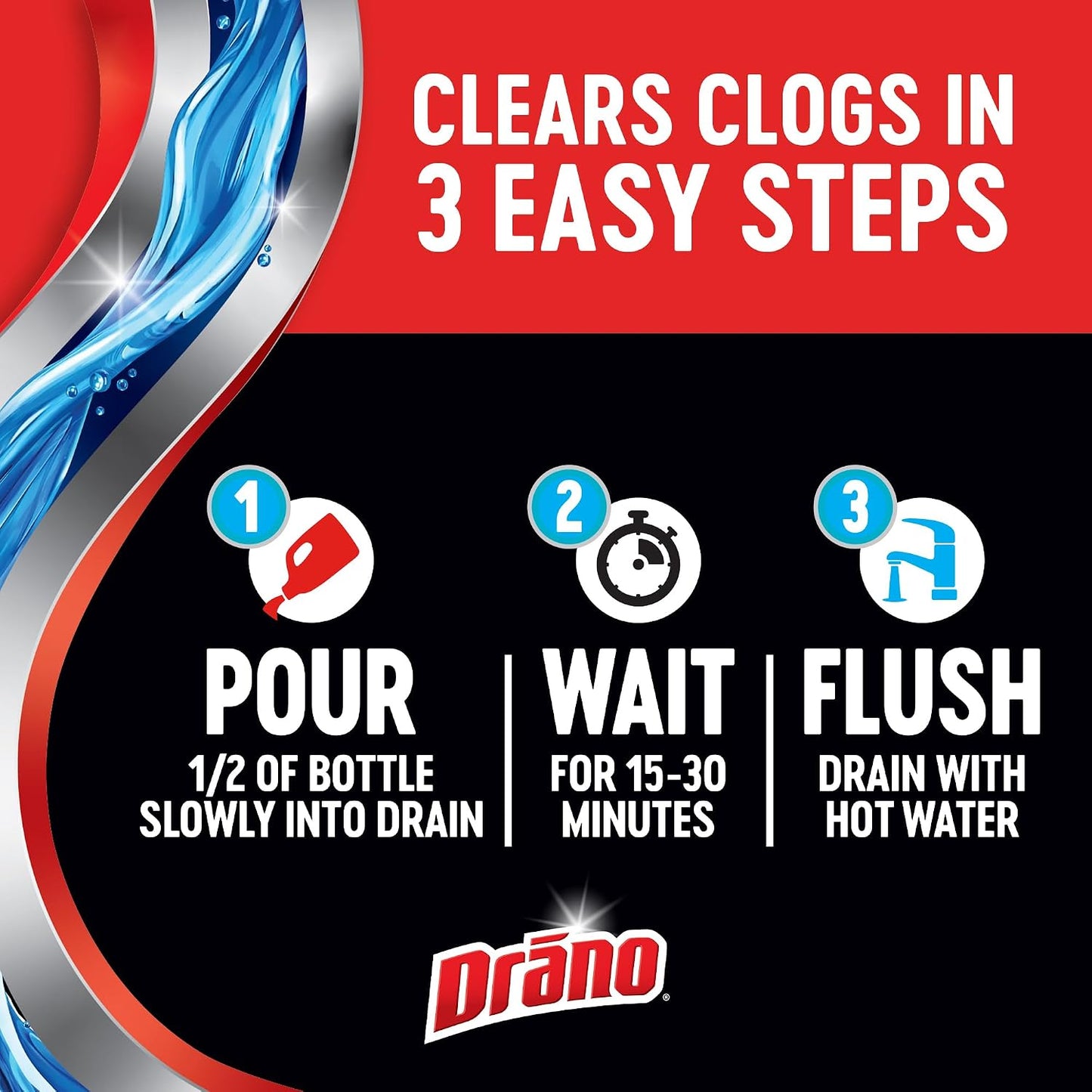 Drano Max Gel Drain Clog Remover & Cleaner, Fast-Acting to Unclog Standing Water & Remove Hair, Grease & Food Blockages, Safe for all Pipes & Septic, Kitchen Sinks, Bathroom Showers & Tubs, 32 Oz