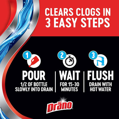 Drano Max Gel Drain Clog Remover & Cleaner, Fast-Acting to Unclog Standing Water & Remove Hair, Grease & Food Blockages, Safe for all Pipes & Septic, Kitchen Sinks, Bathroom Showers & Tubs, 32 Oz