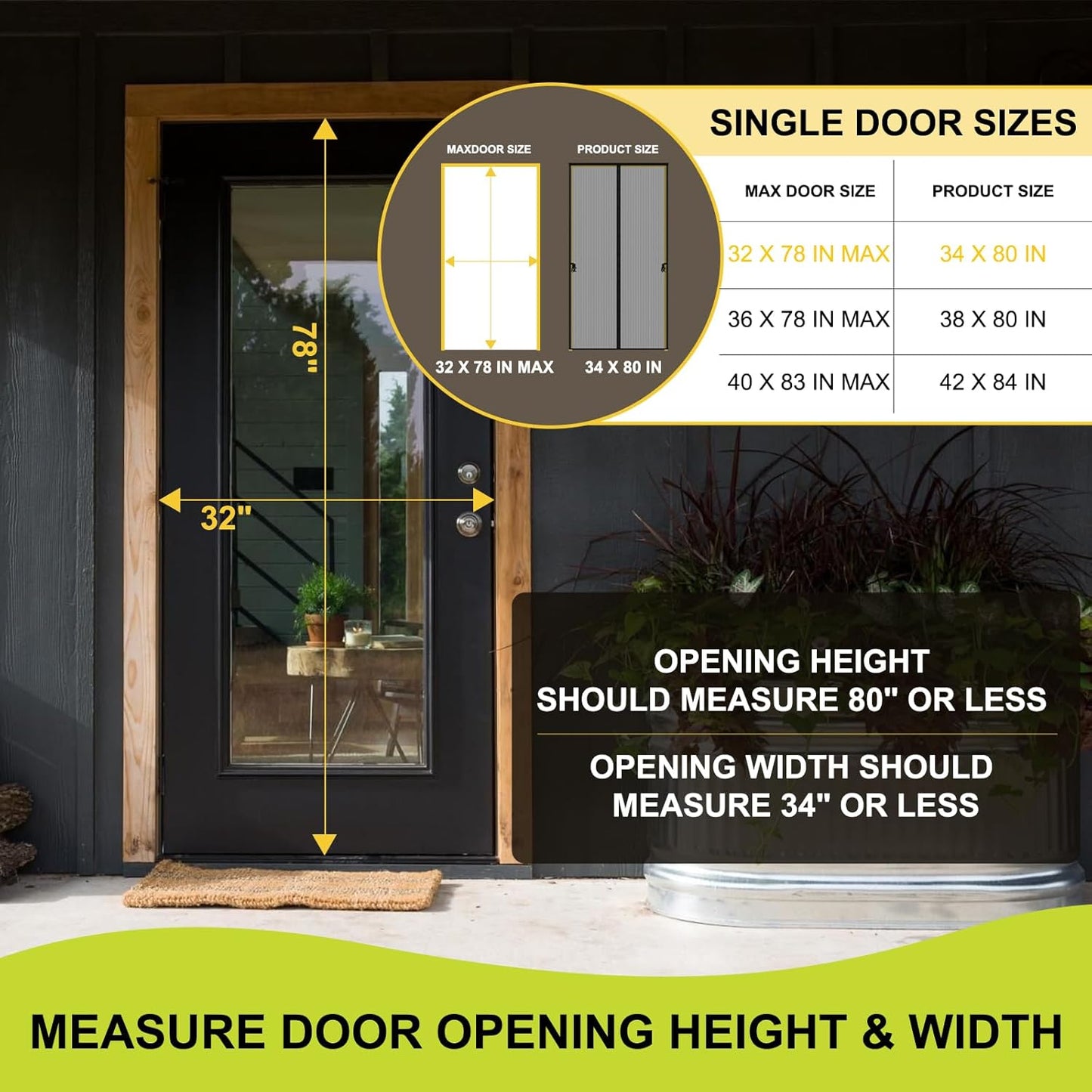 Magnetic Screen Door -Fit for Door Size:32x80 Inch, Hands Free Mesh Partition, Heavy Duty Screen Door Mesh Curtain Keeps Bugs Out, Frame Hook & Loop, Pet and Kid Friendly, Itself Size 34x82