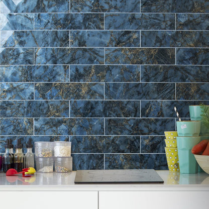 AULIGET 40-Piece Polished White Marble with Gold Peel and Stick Backsplash Wall Tiles, 3" x 12" PVC Faux Stone Stick on Tiles for Backsplash Kitchen, Bathroom, Laundry Room, Camper, Fireplace