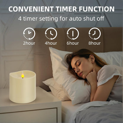 Set of 2 Flameless LED Candles with 2 Remotes, 4x6 Inch Battery Powered Plastic Pillar Candles, Flickering Flame with Timer & Dimming, Ivory – Elegant, Safe Lighting for Home, Wedding, Holiday