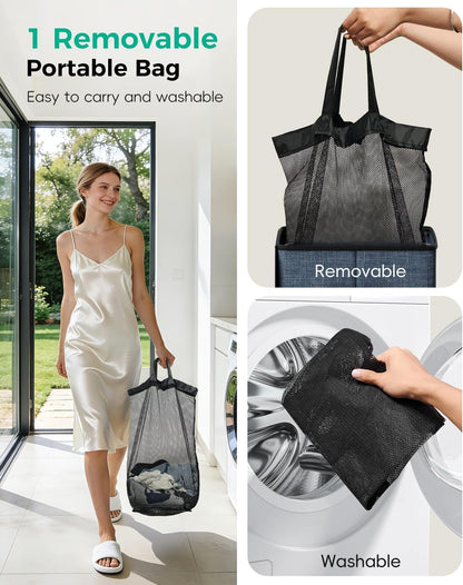 150L 2-Section Laundry Hamper with Lid – Removable Bag, Double Compartment Clothes Hamper for Bathroom, Bedroom, Dorm & Laundry Room