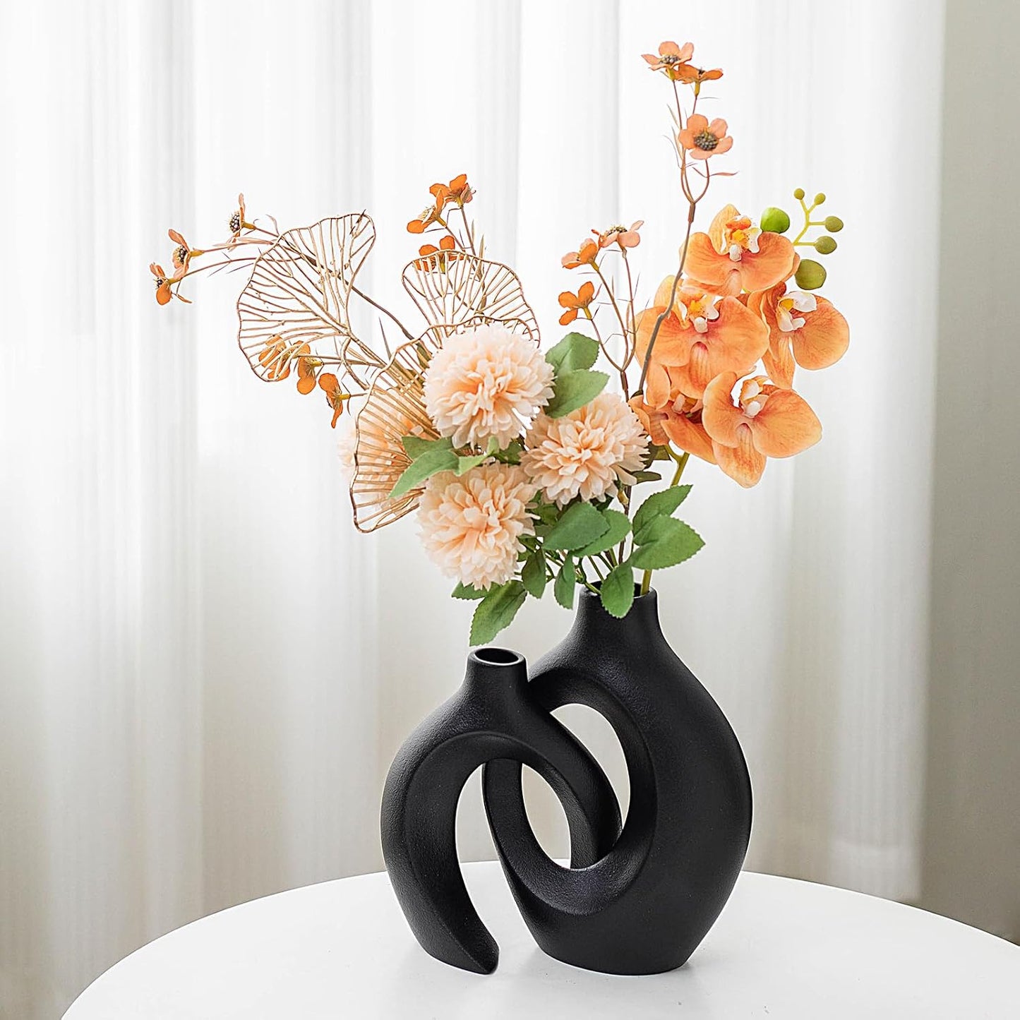 Levvohd Hollow Ceramic Vase Set of 2, Modern Nordic Minimalist Book Style Boho Aesthetic Vases for Home Decor Living Room Shelf Entryway Coffee Centerpiece Table Decorative (Cream White)