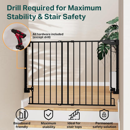 Cumbor 29.2–43" Baby Gate for Stairs, Hardware Mounted (Drill Required), Expandable No Bottom Bar Dog Gate, Auto Close Extra Wide Walk Thru, Pet & Toddler Proof Gate, Top & Bottom of Stairways (White)