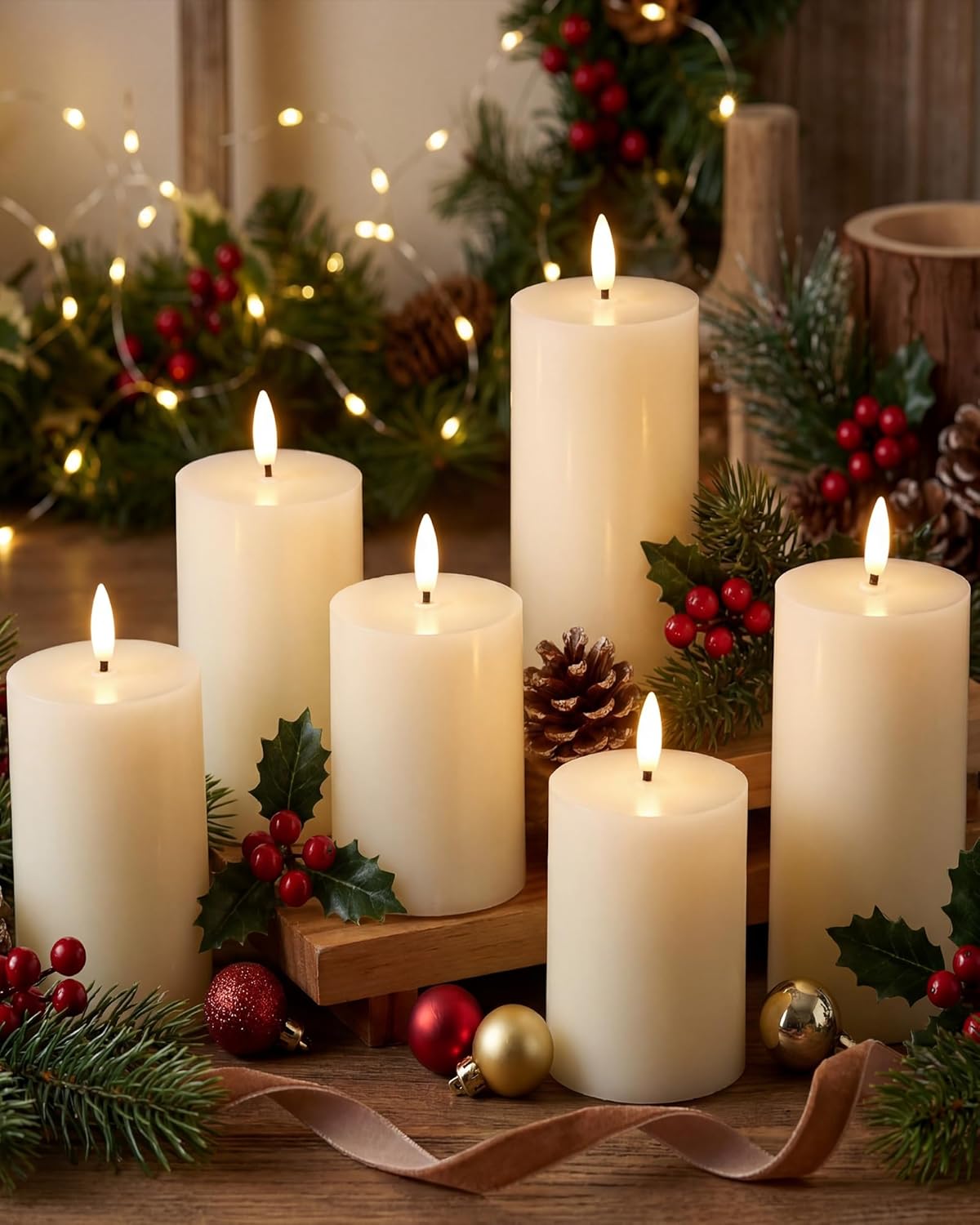 Leelosp 6 Pack Flameless Candles with Remote Timer, Battery Operated Flickering Flameless Candles Bulk Flat Top Pillar LED for Wedding Festival Outdoor Home Decor D 3'' H 4'' 5'' 6''(White)