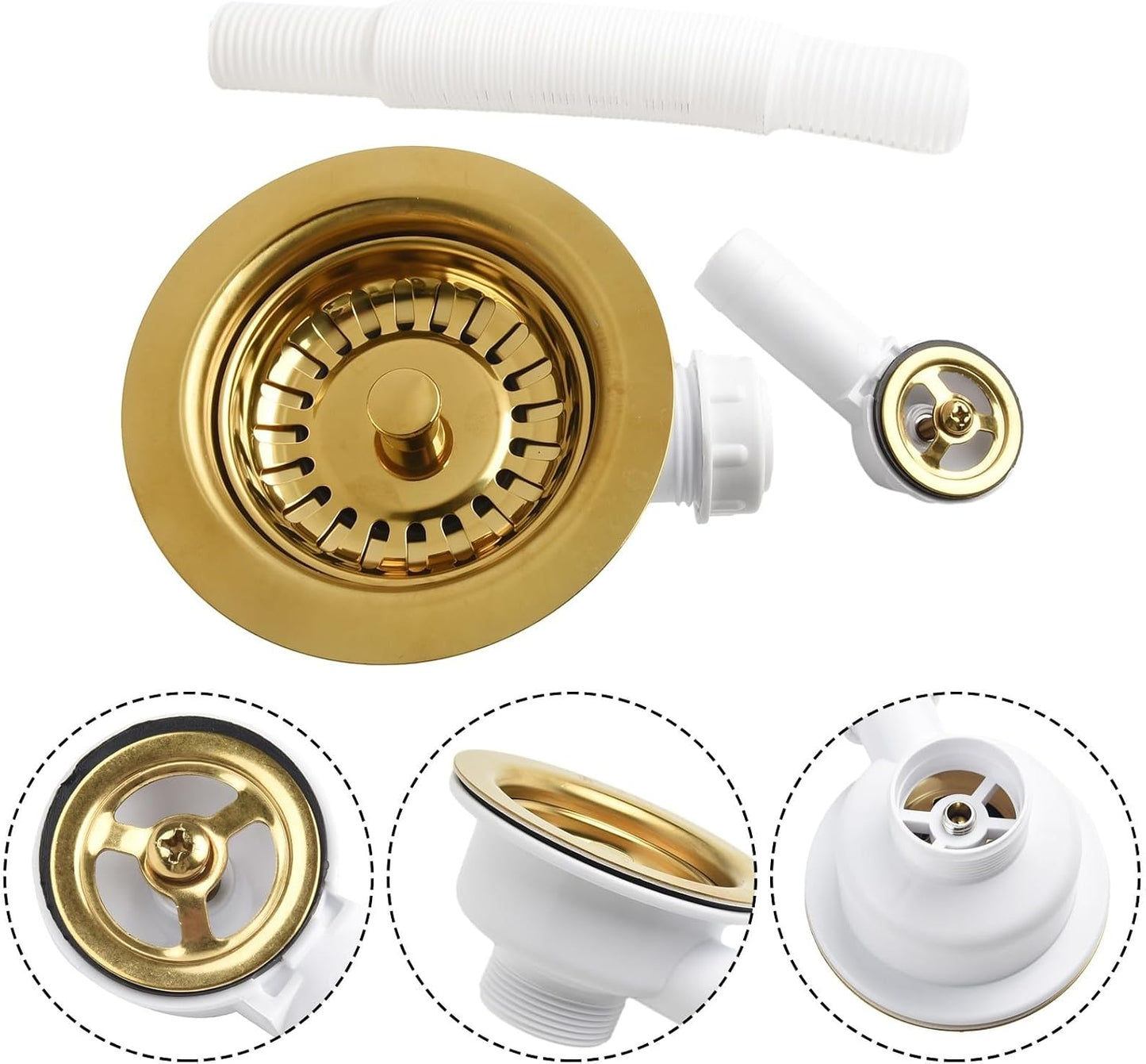 114MM Sink Strainer Stainless Steel Drain Basket with Overflow Prevention for Sink Holes 86 to 95MM