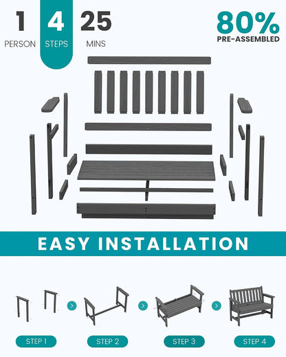 SERWALL HDPE Outdoor Storage Bench, Deck Box with Waterproof Storage Bags | All-Weather Benches | 57 Gallon Dual-Use Seat | Organizer Deck Boxes for Patio, Garden Tools & Pool | Dark Black