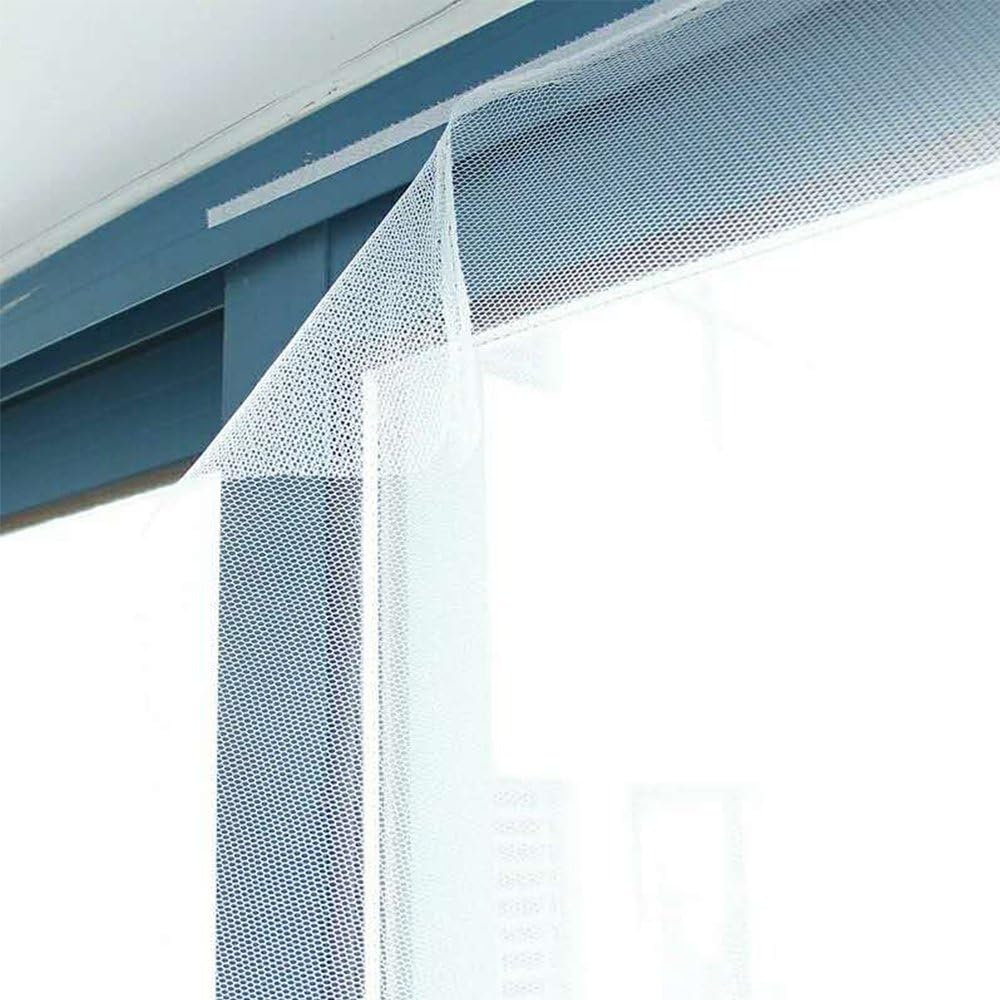 Flyzzz DIY Self-Adhesive Window Screen Netting Mesh Curtain, 100X150cm (Approach 39.37x59.05 Inches), with Hook and Sticky Tape, Fitted to Multiple Windows (White)