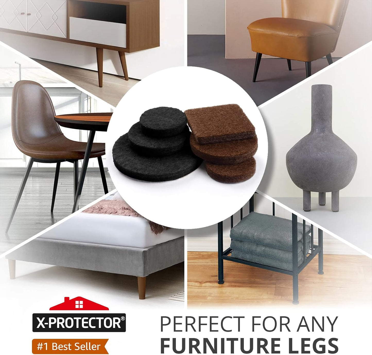 Felt Furniture Pads X-PROTECTOR - 48 Premium Floor Protector Chair Felts for Feet Wood Floors Best Hardwood Protect Your Hard Floors! (Brown)