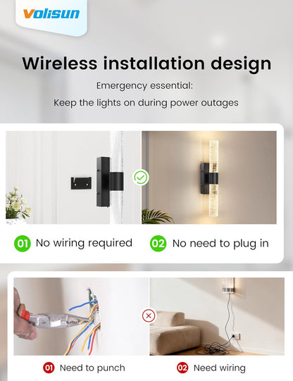 VOLISUN Battery Operated Wall Sconces Set of Two,Gold Sconces Wall Decor Set of 2,Wireless Wall Sconces with Remote,Rechargeable Wall Light for Living Room,Bedroom,Bathroom,Vanity (15.3 inch)